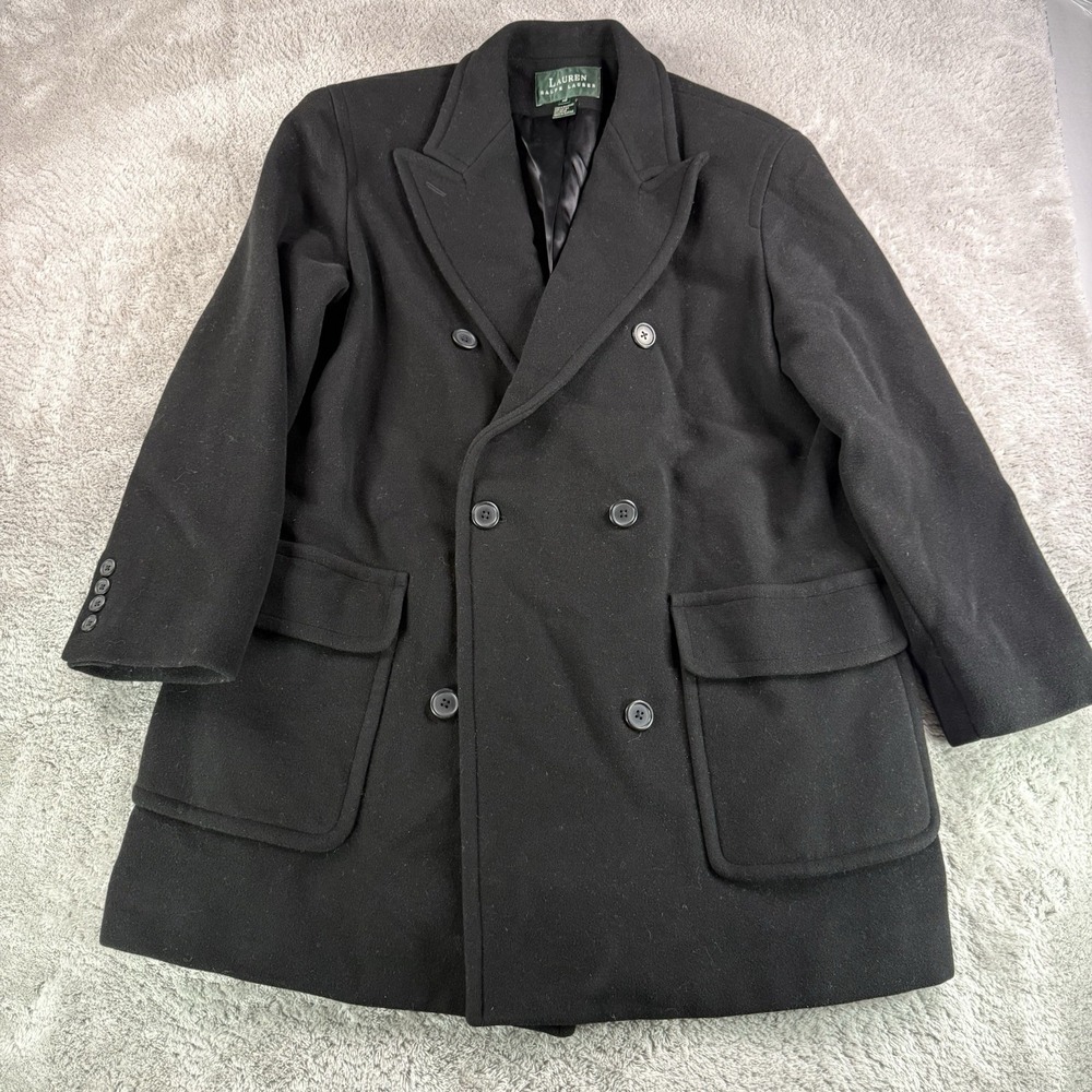 Lauren Ralph Lauren Womens 10 Black Wool Double Breasted Peacoat Long Coat